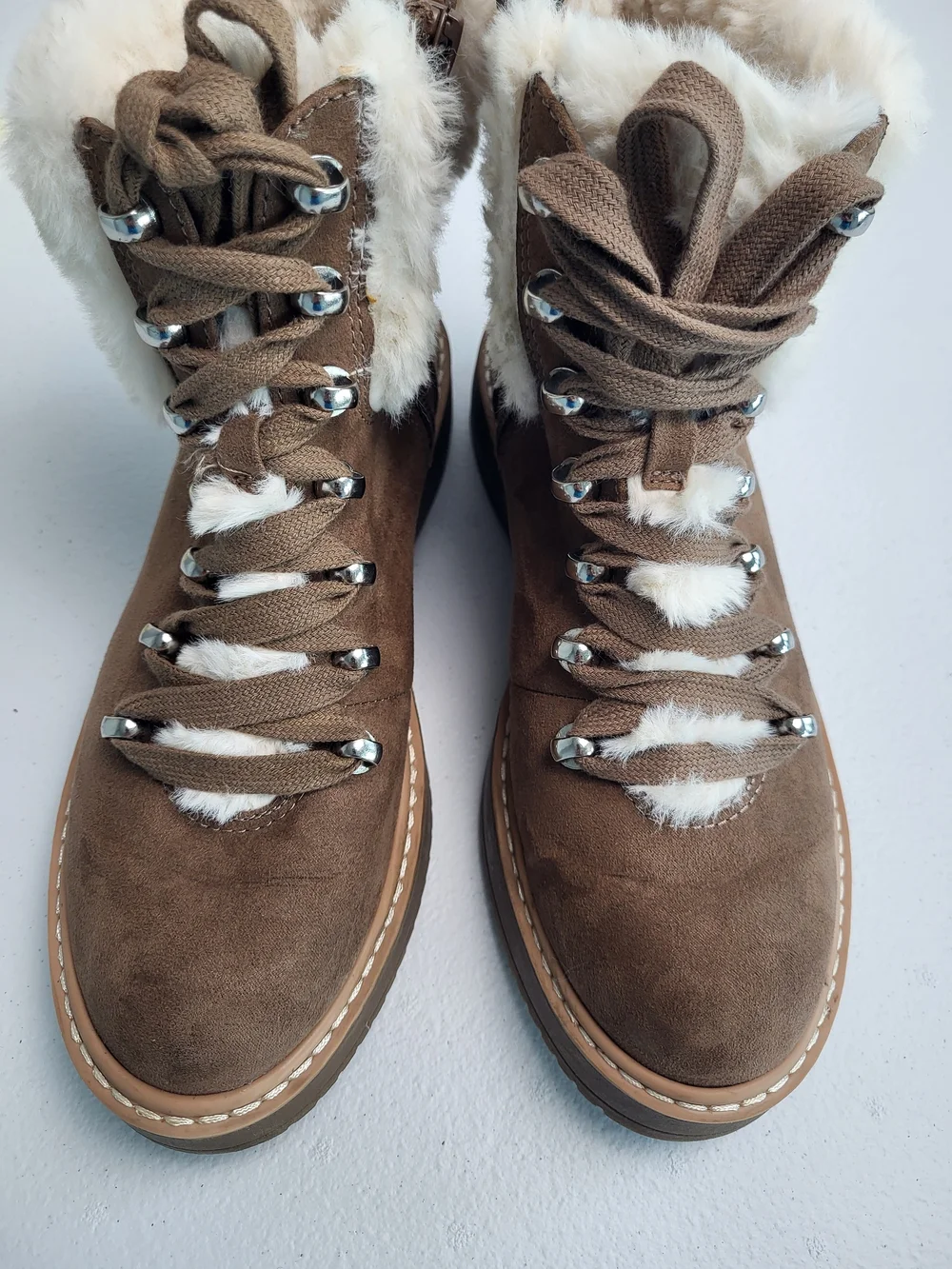 Madden NYC Women's Brown Faux-Fur Lined Suede Lace-Up Boot